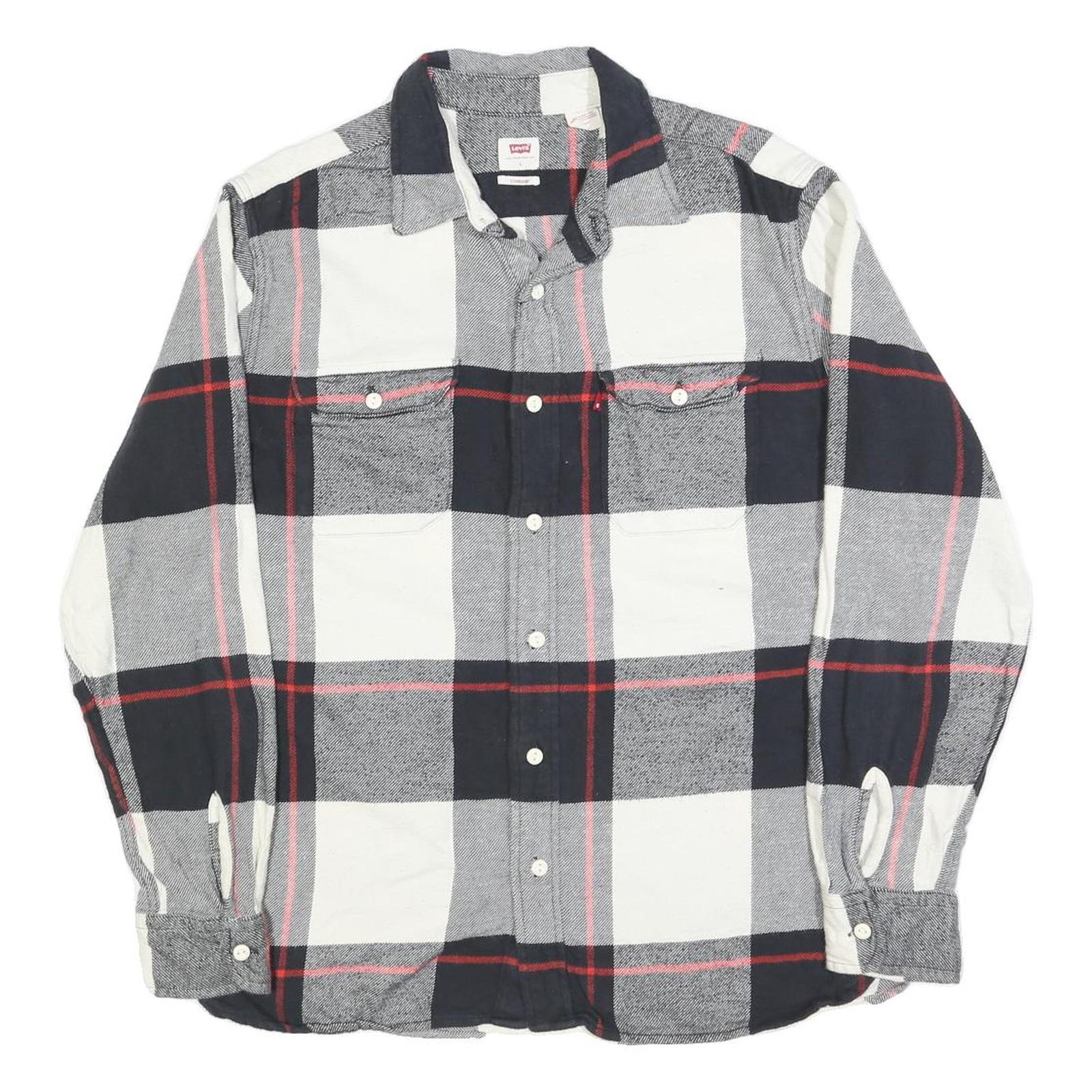 LEVI'S Mens Black & White Check Shirt L Cotton Blend Long Sleeve