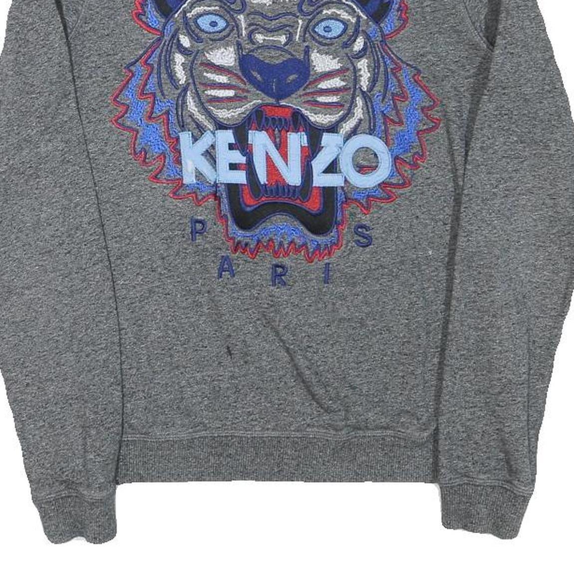 KENZO Mens Grey Cotton Blend Crew Neck XS Embroidered Tiger Sweatshirt