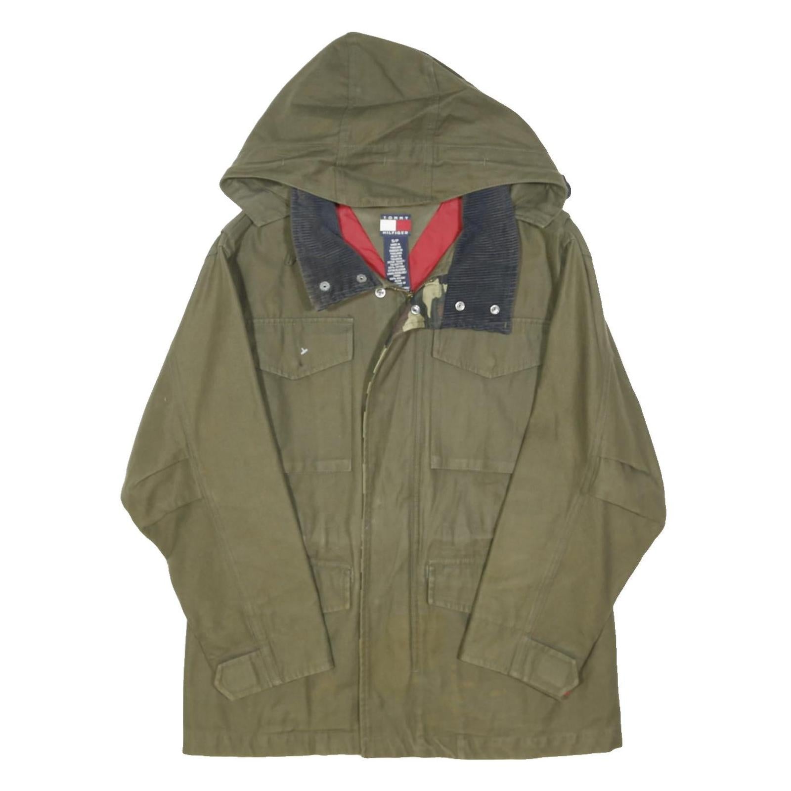 TOMMY HILFIGER Girls Green Jacket S Cotton Blend Plain Hooded Zip Casual