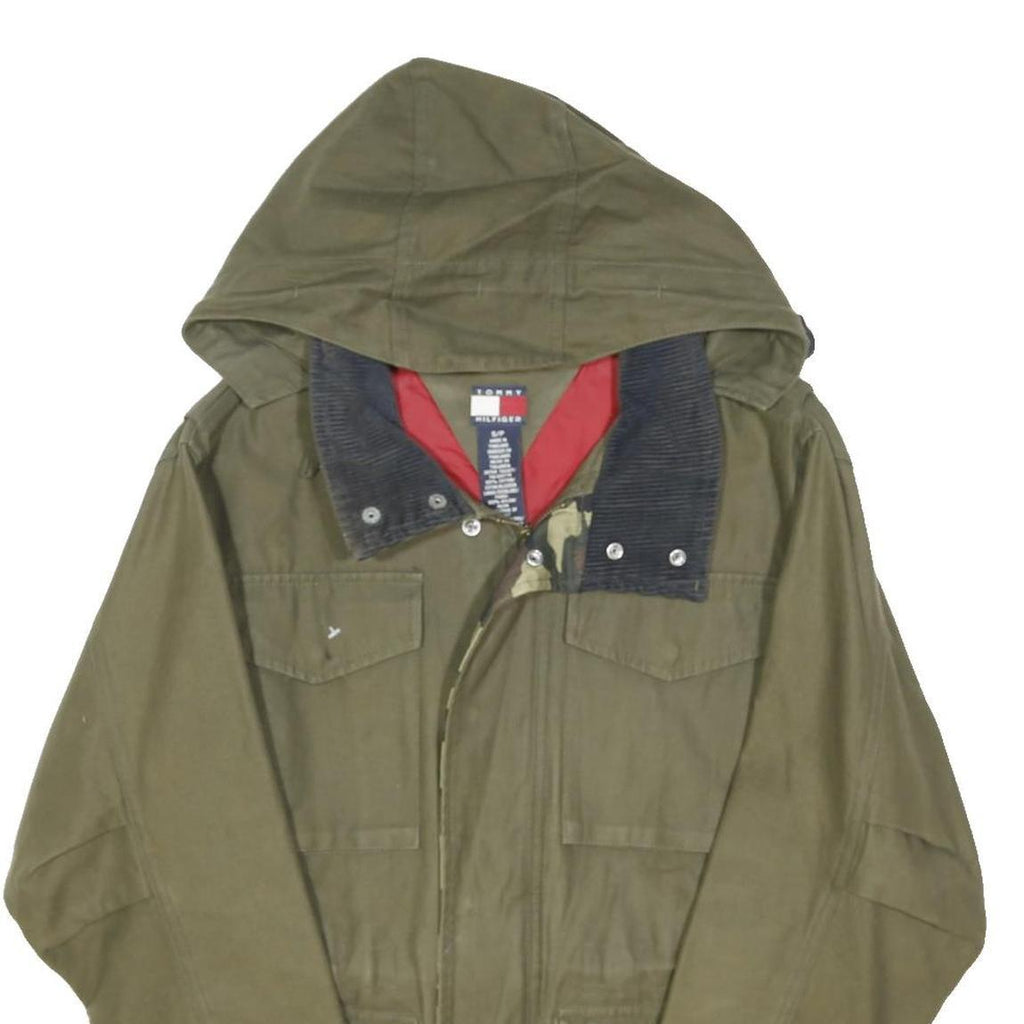 TOMMY HILFIGER Girls Green Jacket S Cotton Blend Plain Hooded Zip Casual