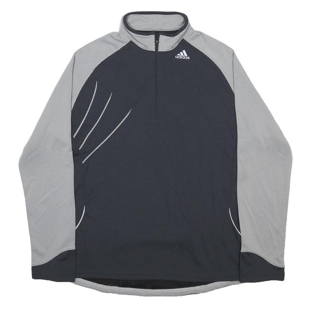 ADIDAS Womens Black & Grey Modern T-Shirt UK 14 Long Sleeve Half Zip Sportswear