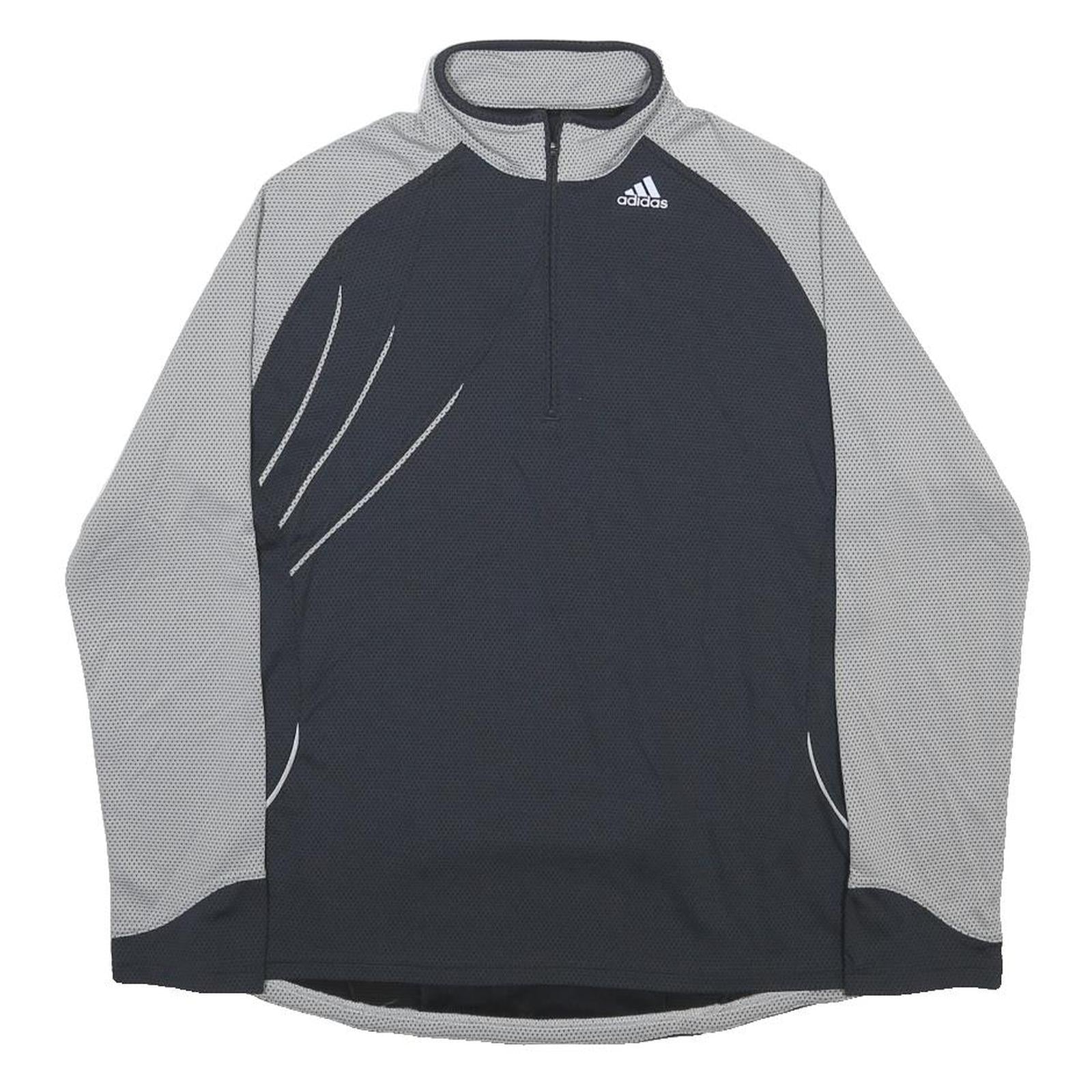 ADIDAS Womens Black & Grey Modern T-Shirt UK 14 Long Sleeve Half Zip Sportswear