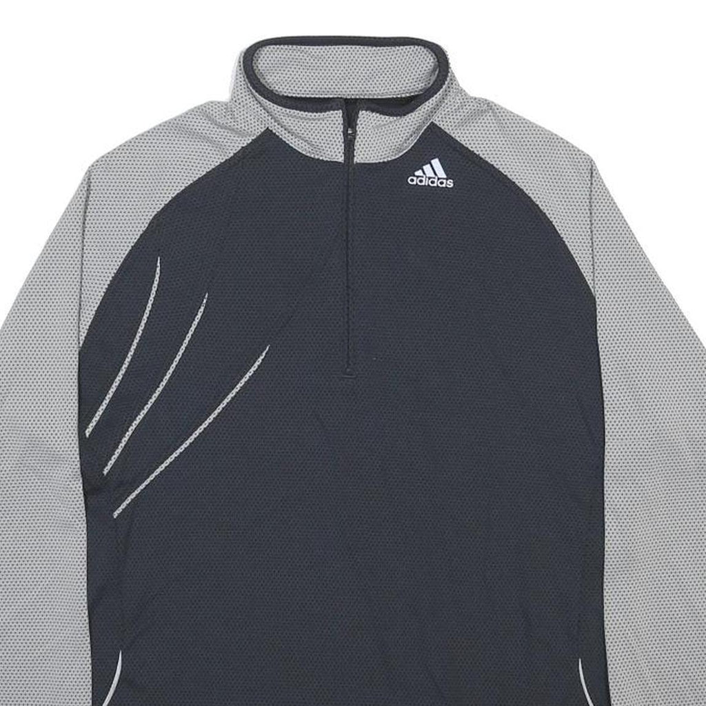 ADIDAS Womens Black & Grey Modern T-Shirt UK 14 Long Sleeve Half Zip Sportswear