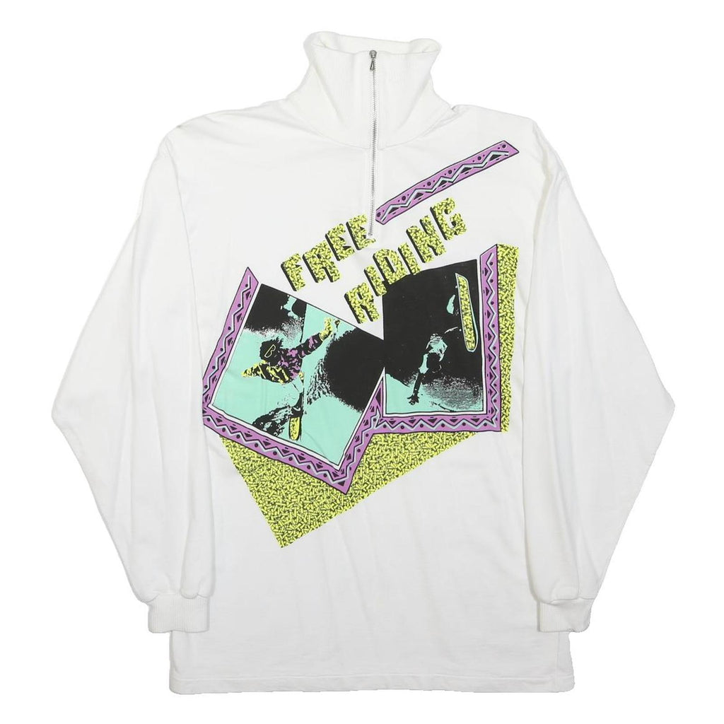 MASER Womens White Graphic Pullover Sweatshirt M 1/4 Zip Casual Warm