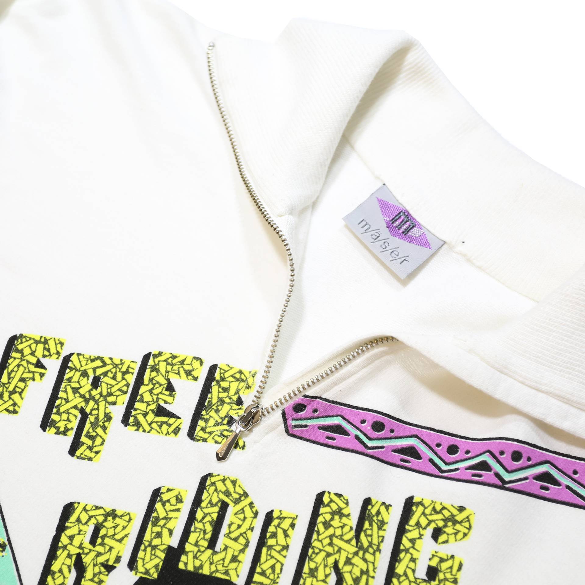 MASER Womens White Graphic Pullover Sweatshirt M 1/4 Zip Casual Warm