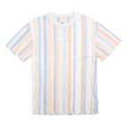KARL KANI Mens Blue & Beige Striped T-Shirt XXS Short Sleeve Crew Neck Casual