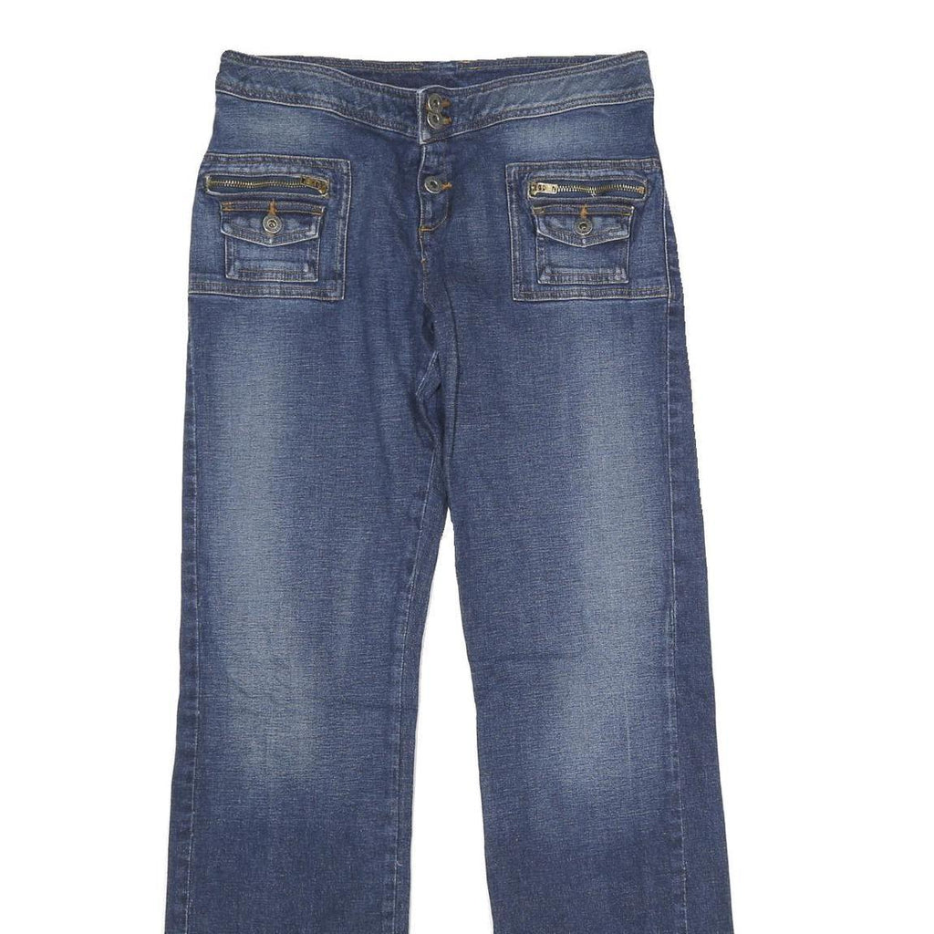 GUESS Womens Blue Regular Fit Straight Denim Medium Wash Jeans W32 L34 Button