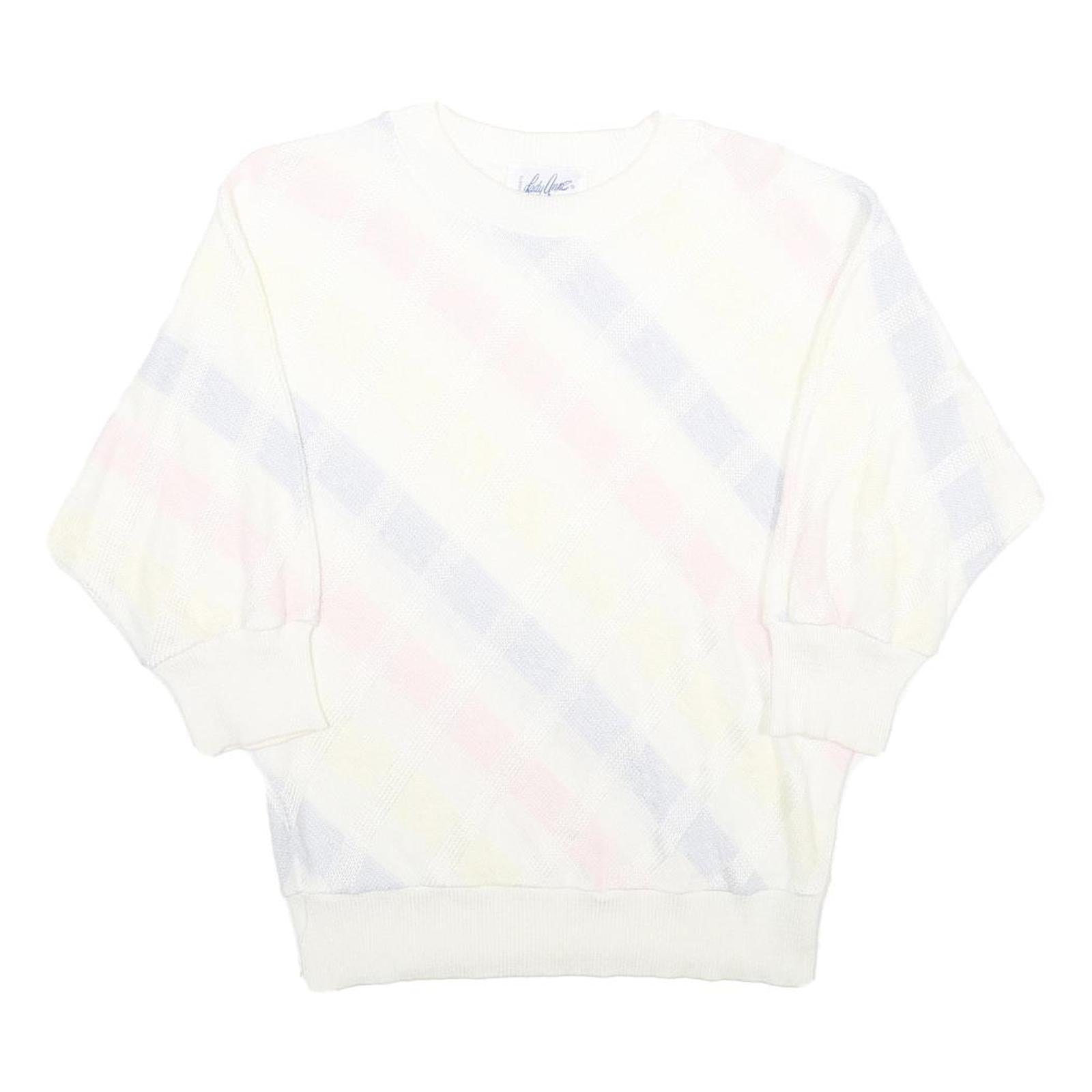 LADY ANNE Womens White Pastel Patterned Jumper Crew Neck Basic Knit L Casual