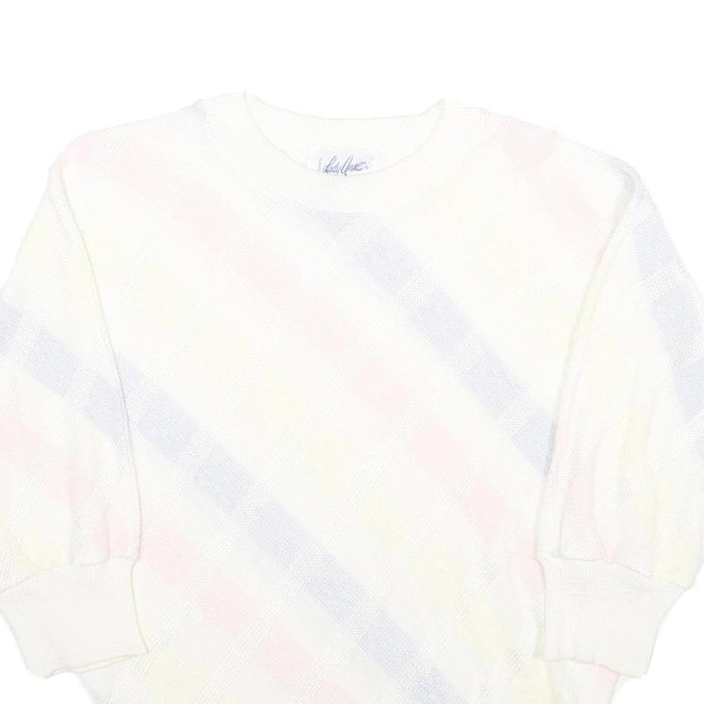 LADY ANNE Womens White Pastel Patterned Jumper Crew Neck Basic Knit L Casual