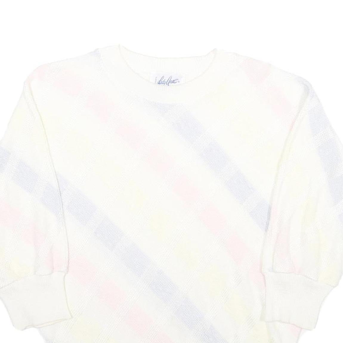 LADY ANNE Womens White Pastel Patterned Jumper Crew Neck Basic Knit L Casual
