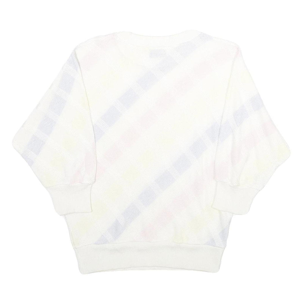LADY ANNE Womens White Pastel Patterned Jumper Crew Neck Basic Knit L Casual