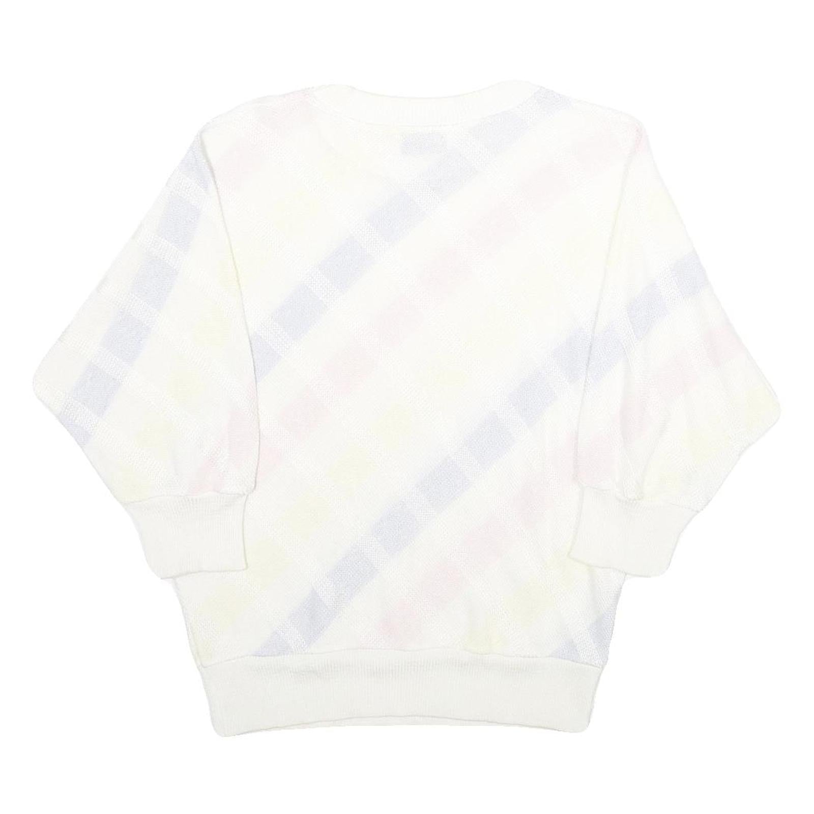 LADY ANNE Womens White Pastel Patterned Jumper Crew Neck Basic Knit L Casual