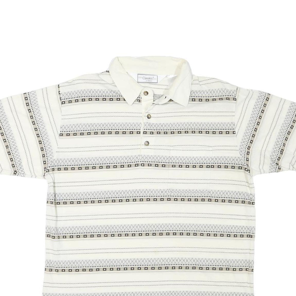 PALMLAND Mens Cream & Black Geometric Short Sleeve Polo Shirt M Cotton Blend