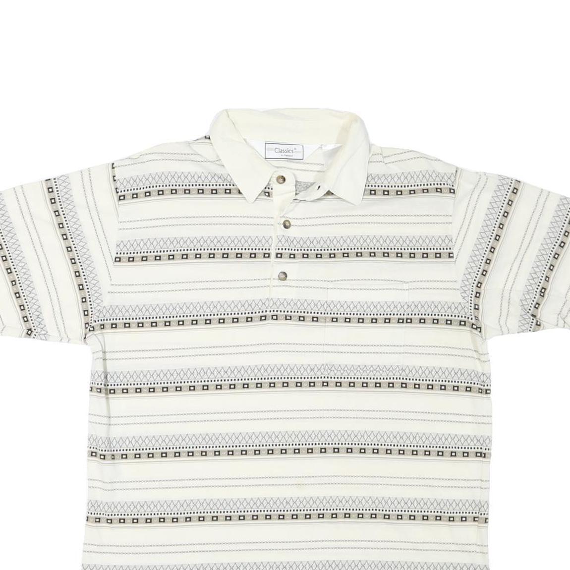 PALMLAND Mens Cream & Black Geometric Short Sleeve Polo Shirt M Cotton Blend