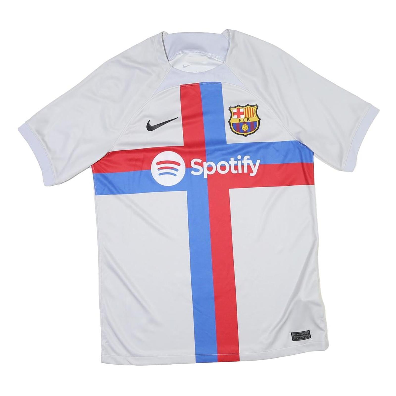 NIKE Mens White & Red & Blue Barcelona Football Shirt M Short Sleeve Crew Neck