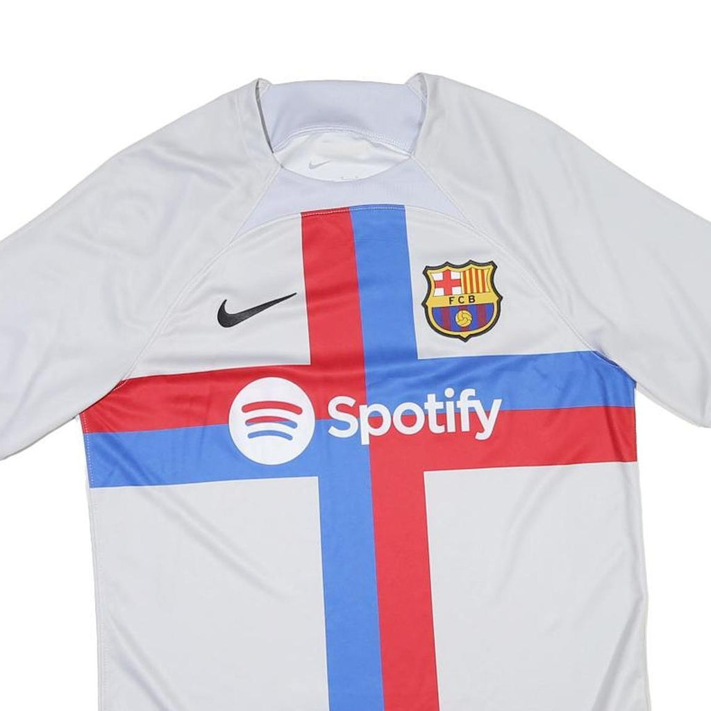 NIKE Mens White & Red & Blue Barcelona Football Shirt M Short Sleeve Crew Neck