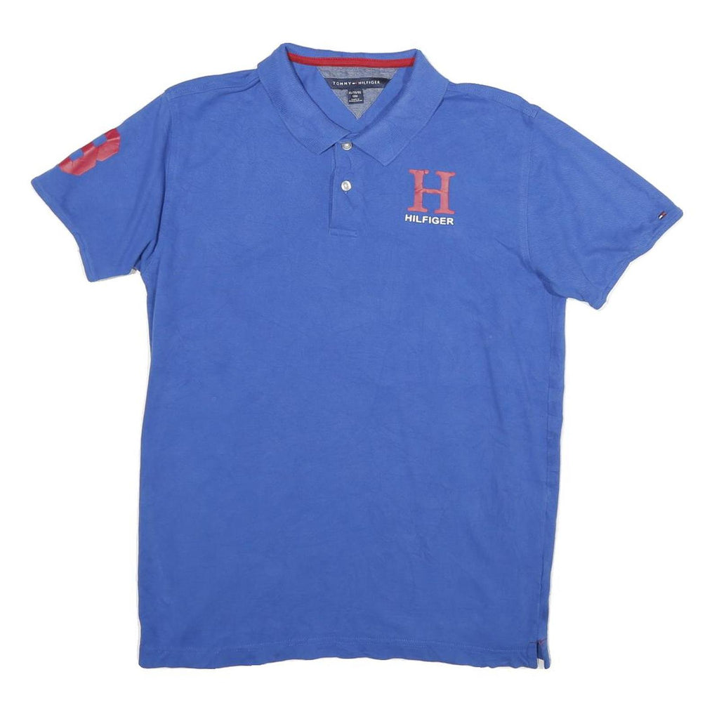 TOMMY HILFIGER Mens Blue H Logo Short Sleeve Polo Shirt XL Cotton Casual