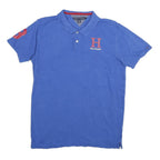 TOMMY HILFIGER Mens Blue H Logo Short Sleeve Polo Shirt XL Cotton Casual