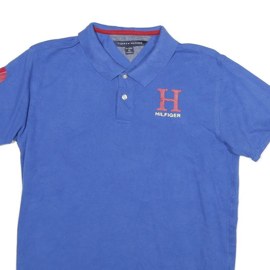 TOMMY HILFIGER Mens Blue H Logo Short Sleeve Polo Shirt XL Cotton Casual