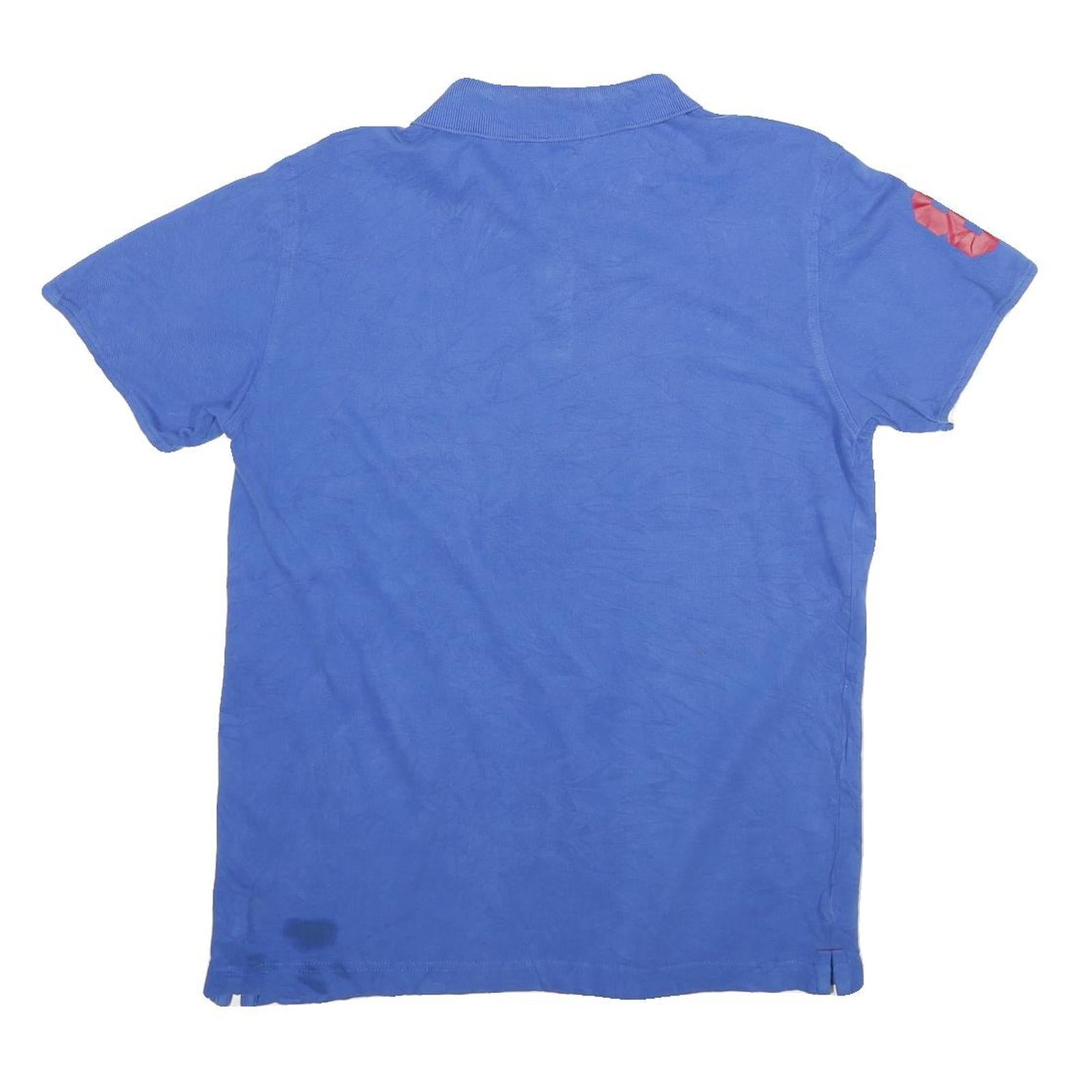 TOMMY HILFIGER Mens Blue H Logo Short Sleeve Polo Shirt XL Cotton Casual