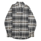 JACHS Mens Grey & Brown Check Flannel Shirt M Casual Button-Up Long Sleeve