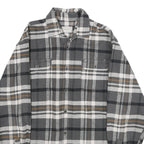 JACHS Mens Grey & Brown Check Flannel Shirt M Casual Button-Up Long Sleeve