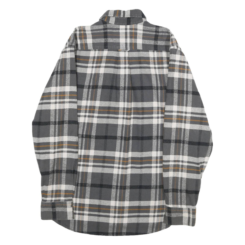 JACHS Mens Grey & Brown Check Flannel Shirt M Casual Button-Up Long Sleeve
