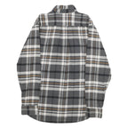 JACHS Mens Grey & Brown Check Flannel Shirt M Casual Button-Up Long Sleeve