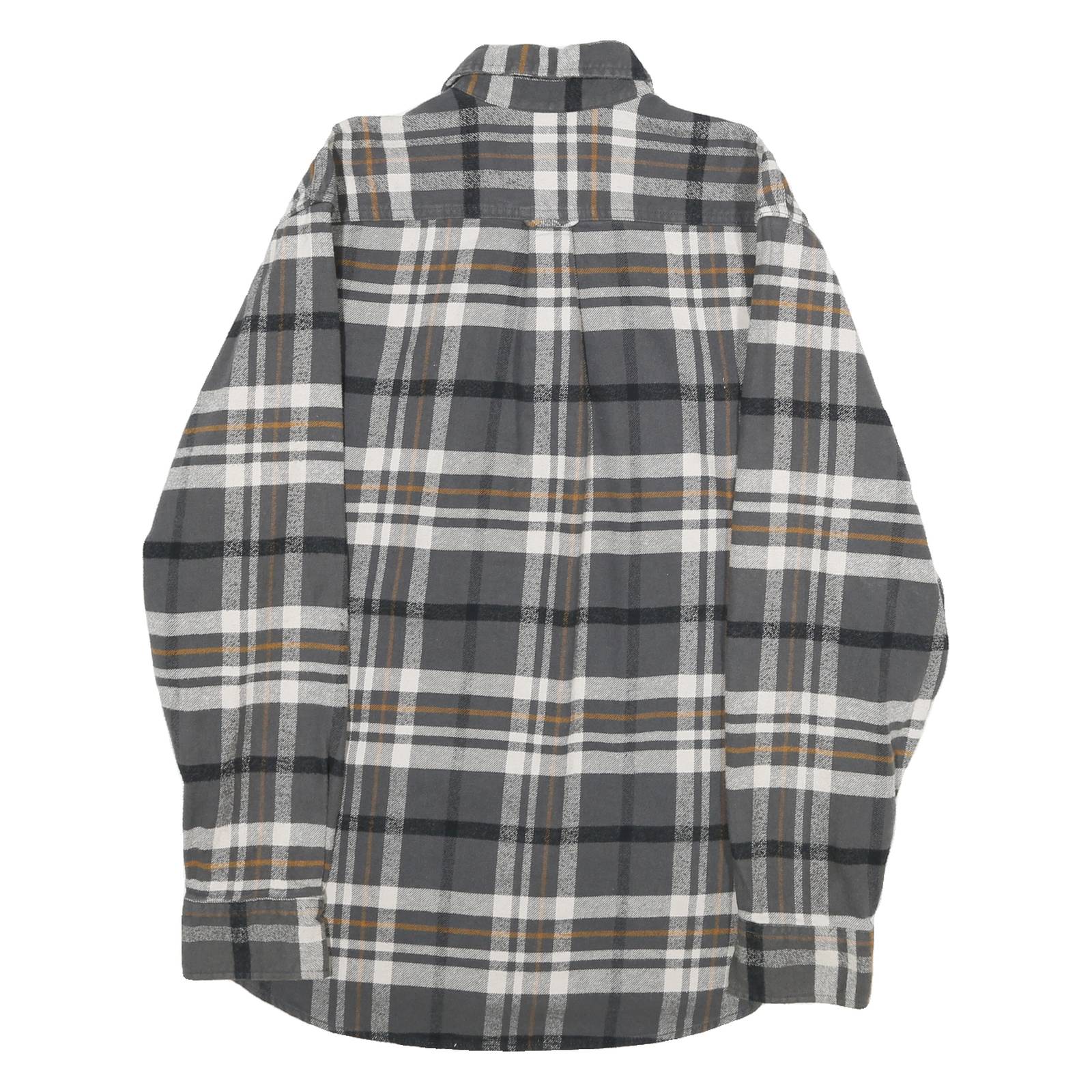 JACHS Mens Grey & Brown Check Flannel Shirt M Casual Button-Up Long Sleeve