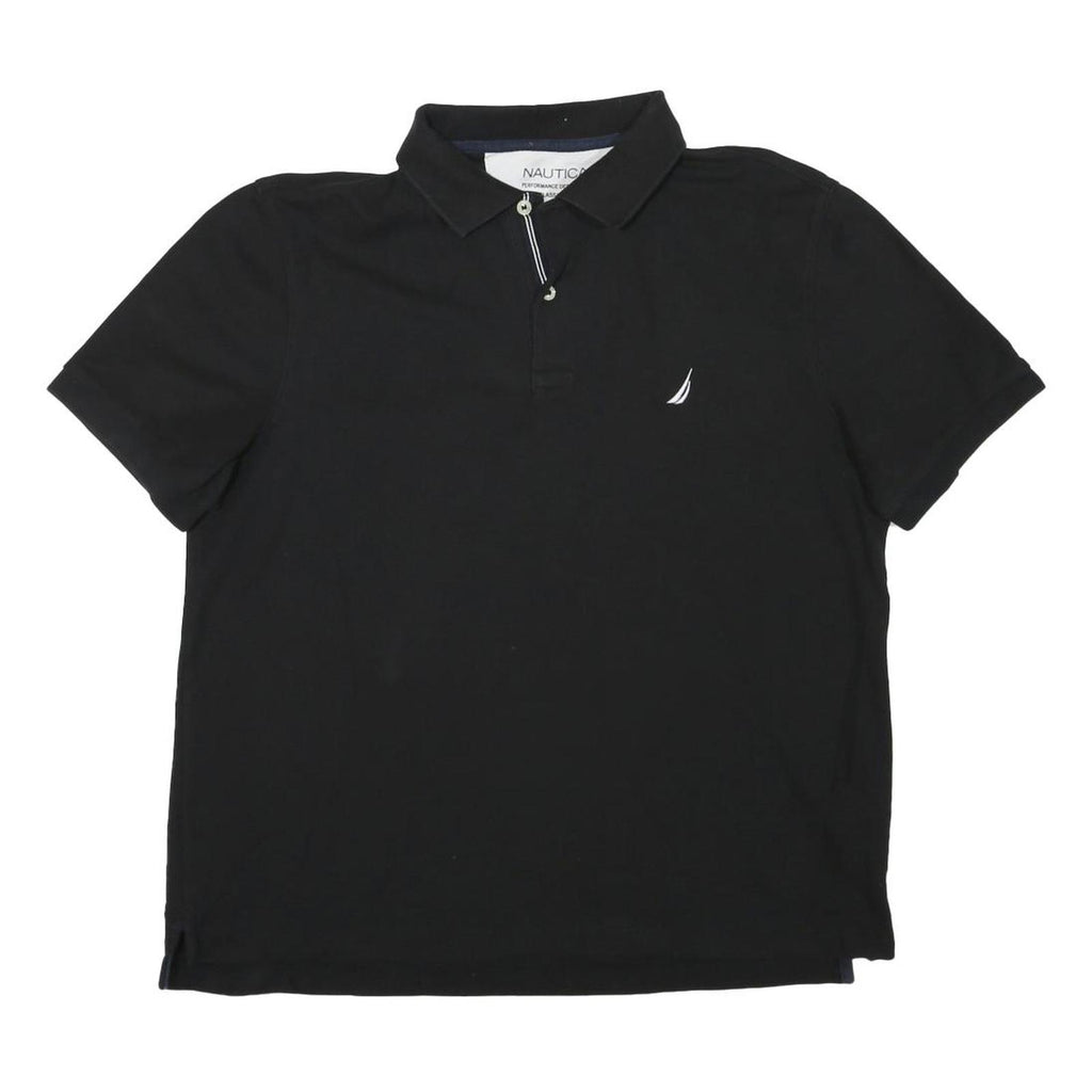 NAUTICA Mens Black Short Sleeve Plain Polo Shirt L Cotton Blend Classic
