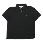 NAUTICA Mens Black Short Sleeve Plain Polo Shirt L Cotton Blend Classic