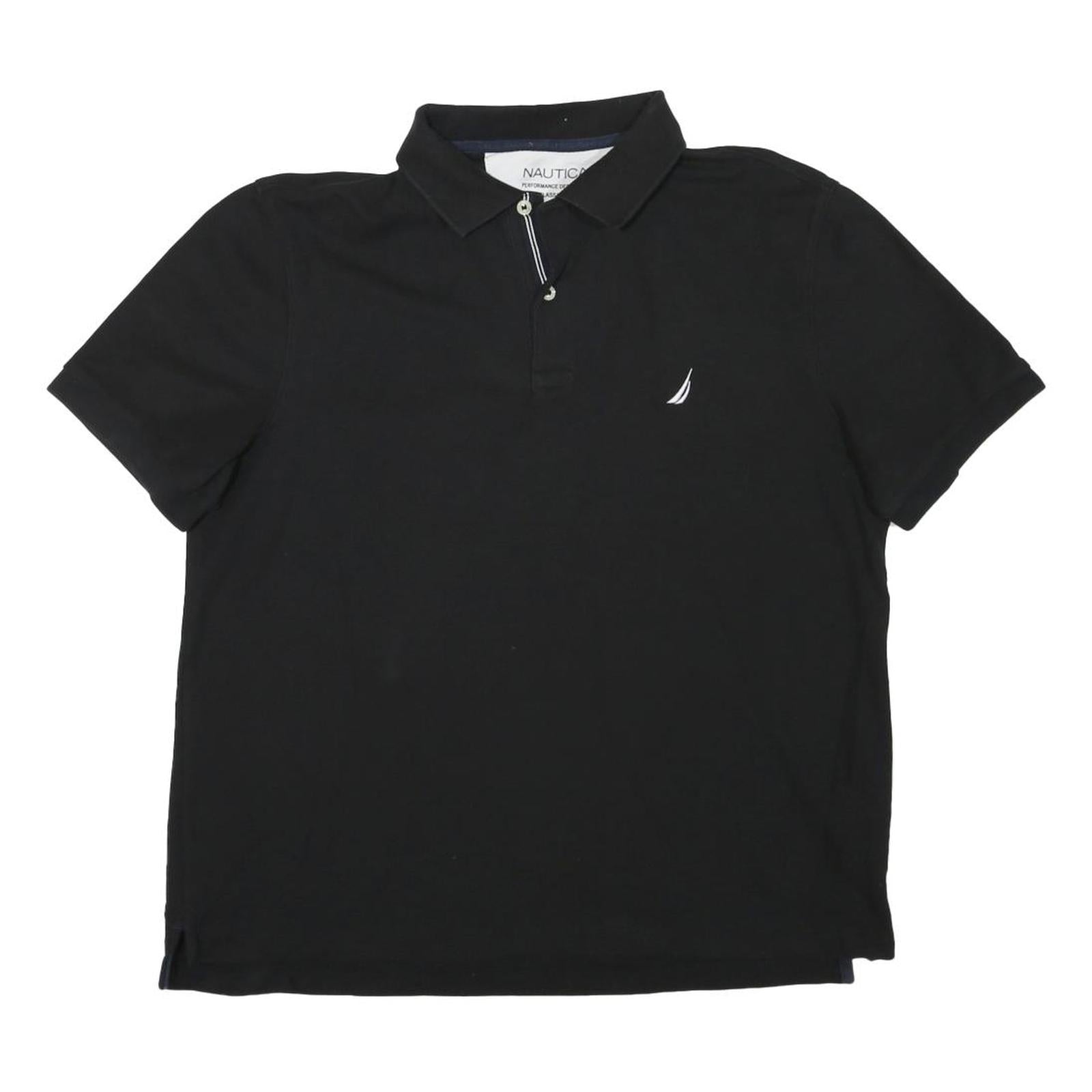 NAUTICA Mens Black Short Sleeve Plain Polo Shirt L Cotton Blend Classic