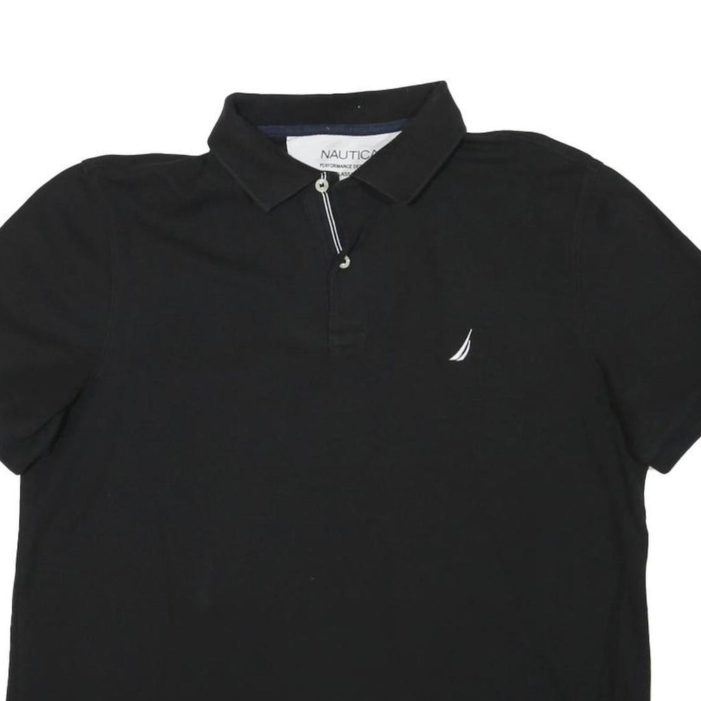 NAUTICA Mens Black Short Sleeve Plain Polo Shirt L Cotton Blend Classic