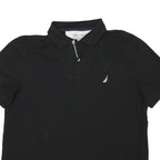 NAUTICA Mens Black Short Sleeve Plain Polo Shirt L Cotton Blend Classic