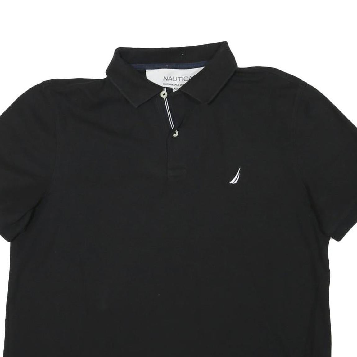 NAUTICA Mens Black Short Sleeve Plain Polo Shirt L Cotton Blend Classic