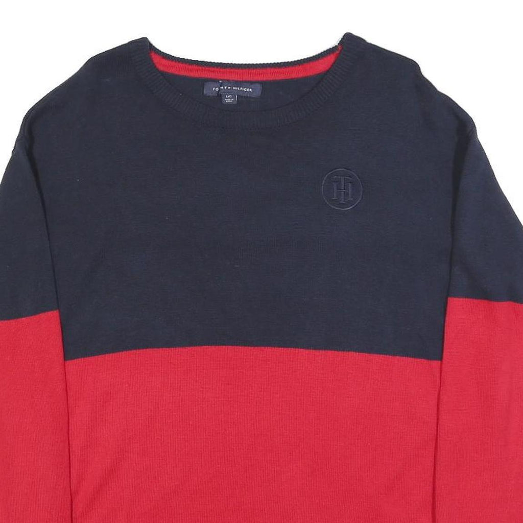 TOMMY HILFIGER Womens Navy & Red Plain Jumper Crew Neck Basic Knit L