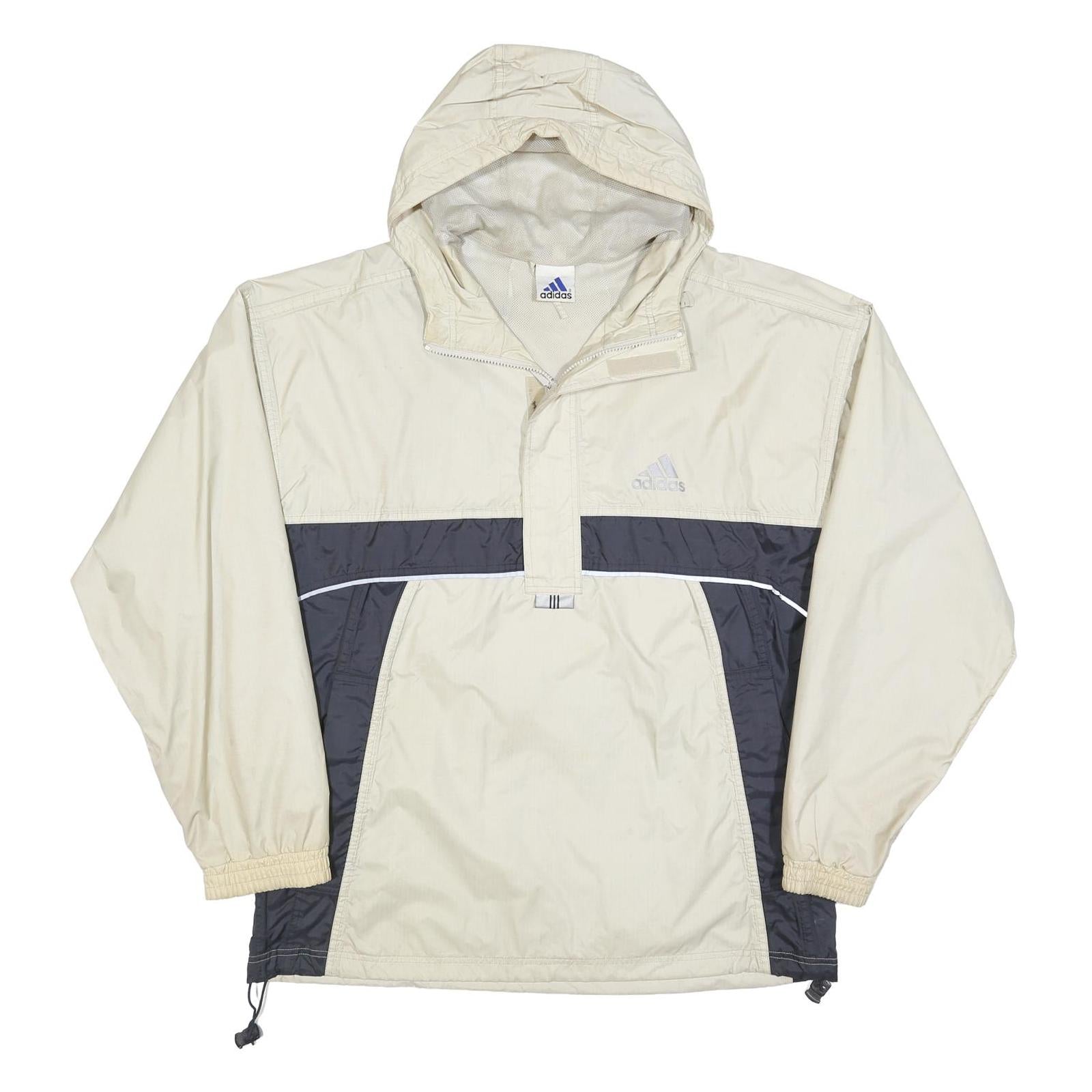 ADIDAS Mens Cream & Grey Hooded Track Jacket L Polyester Sportswear Casual