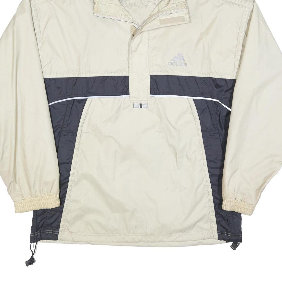 ADIDAS Mens Cream & Grey Hooded Track Jacket L Polyester Sportswear Casual