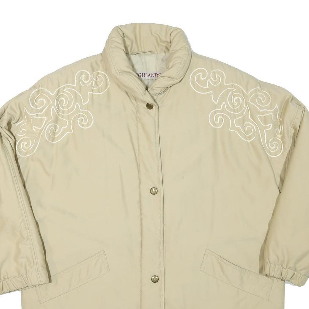 HIGHLANDS Womens Beige Embroidered Button Jacket XL Polyester Blend Plain