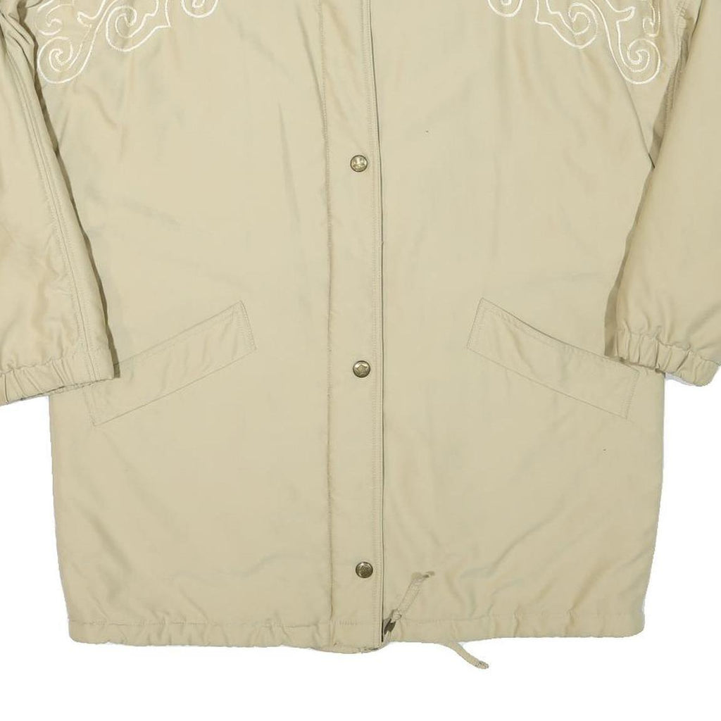 HIGHLANDS Womens Beige Embroidered Button Jacket XL Polyester Blend Plain