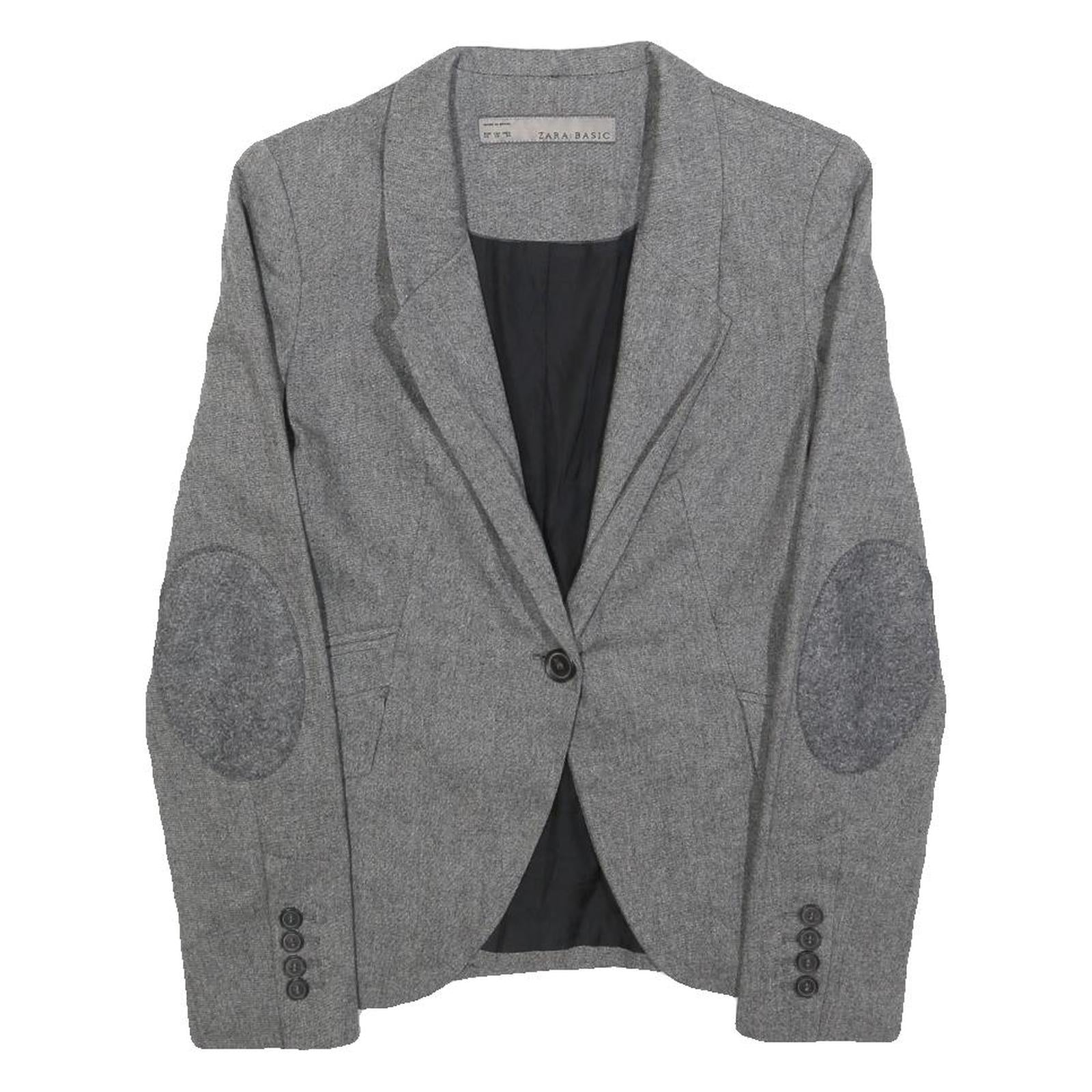 ZARA BASIC Womens Grey Wool Blend Blazer XS Button Closure Tailored Jacket Wool