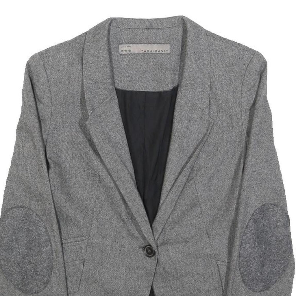 ZARA BASIC Womens Grey Wool Blend Blazer XS Button Closure Tailored Jacket Wool