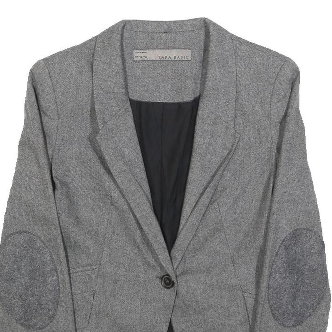 ZARA BASIC Womens Grey Wool Blend Blazer XS Button Closure Tailored Jacket Wool