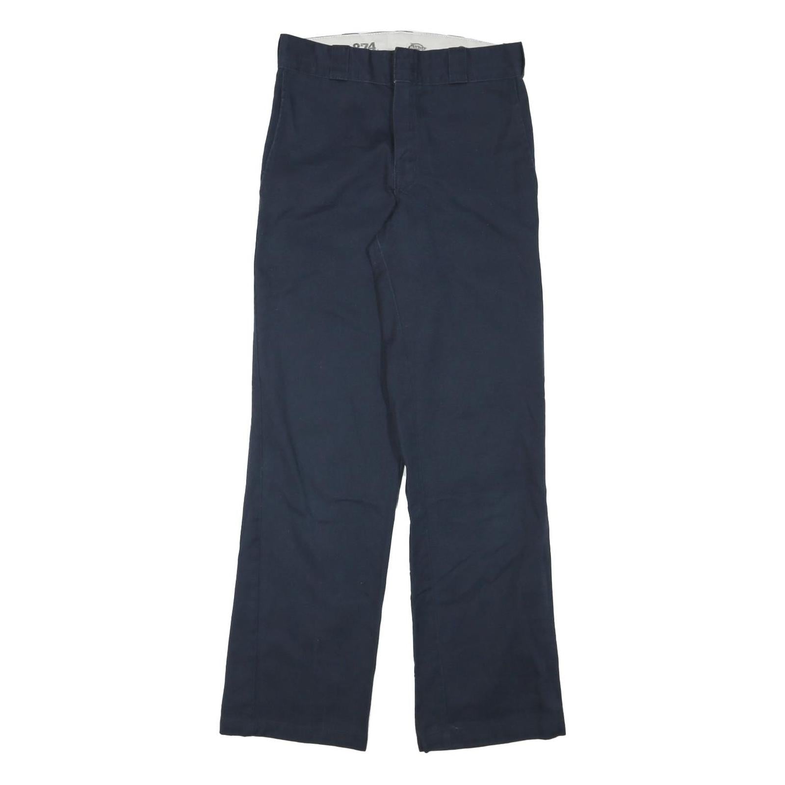 DICKIES Mens Cotton Blend Navy Regular Fit Straight Leg Trousers W27 L30