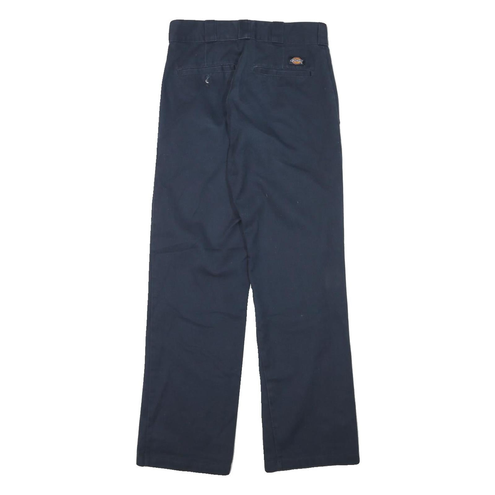 DICKIES Mens Cotton Blend Navy Regular Fit Straight Leg Trousers W27 L30