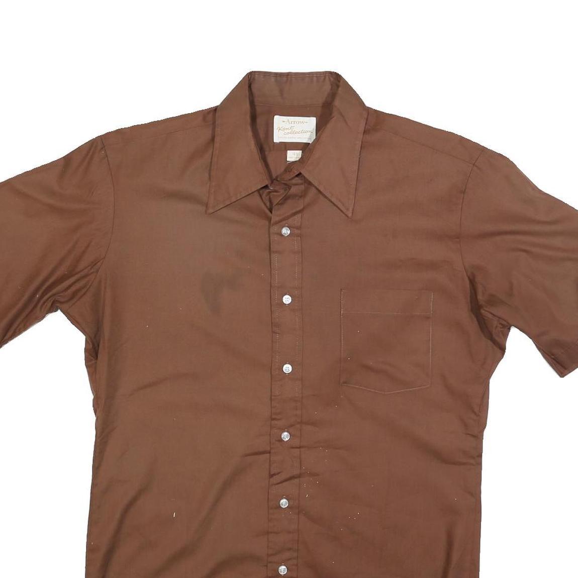 ARROW Mens Brown Shirt M Classic Cotton Blend Short Sleeve Button Front