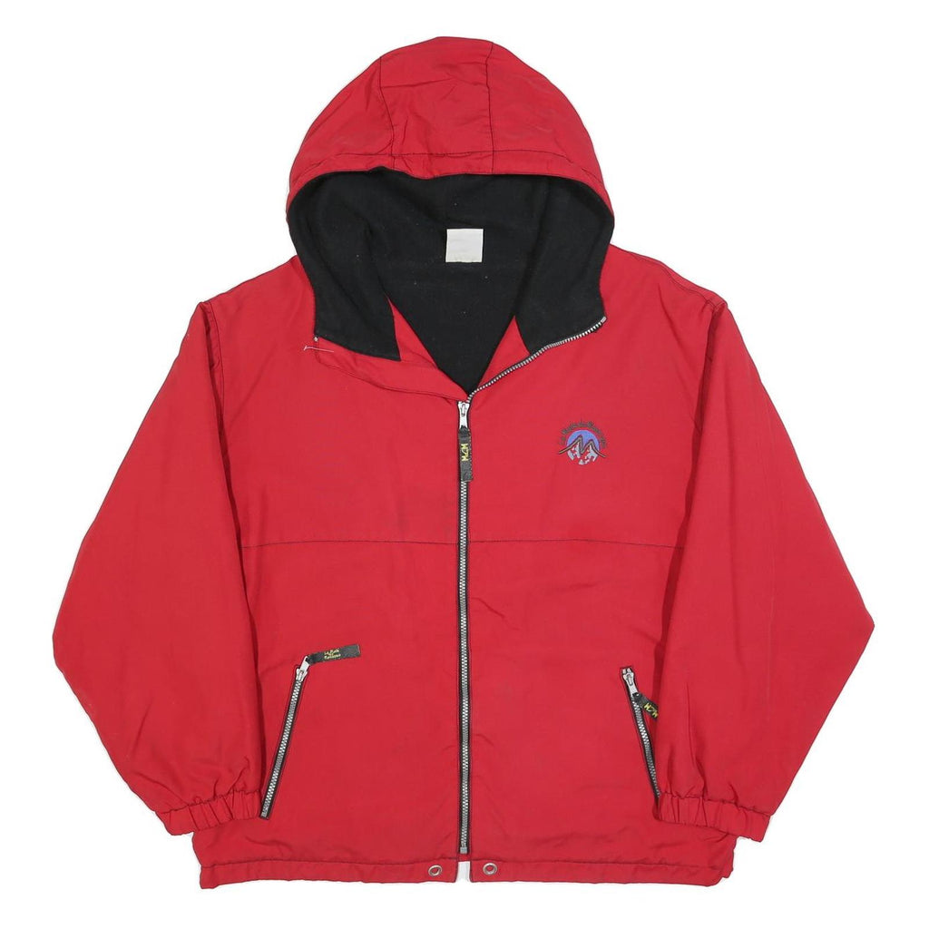 LA MODE DES MONTAGNES Mens Red Hooded Jacket L Polyester Blend Plain Zip Outdoor