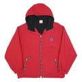 LA MODE DES MONTAGNES Mens Red Hooded Jacket L Polyester Blend Plain Zip Outdoor