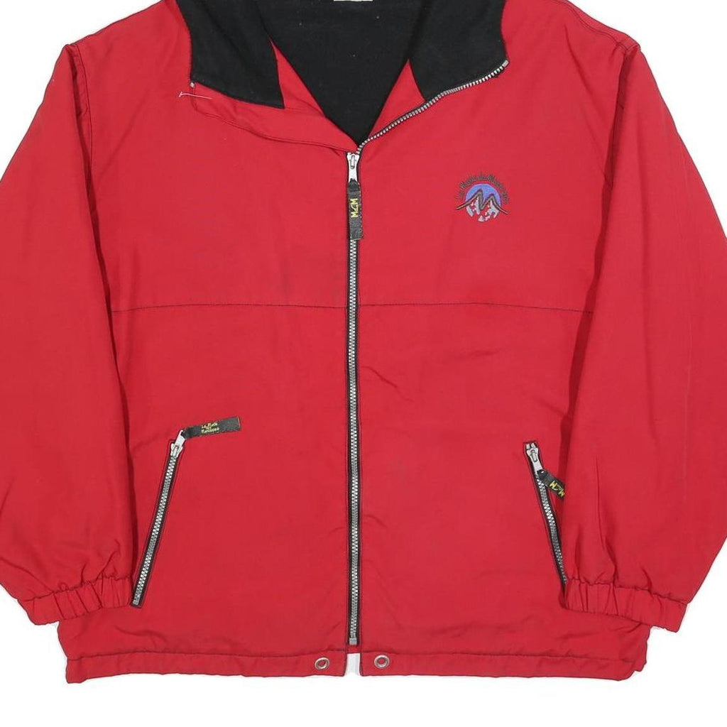LA MODE DES MONTAGNES Mens Red Hooded Jacket L Polyester Blend Plain Zip Outdoor
