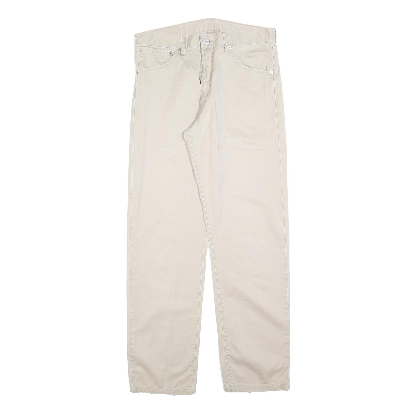 LEVI'S Mens Cotton Blend Cream Regular Straight Trousers W34 L32 Classic Zip